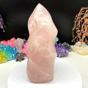 Rose Quartz Flame Natural Stone Crystal Statement Display Pink Decor Point Tower